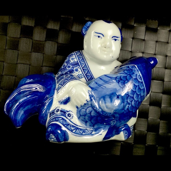Large Ceramic Buddha | Feng Shui Maitreya Buddha Sitting Koi Lucky God Statue - Picture 8 of 13